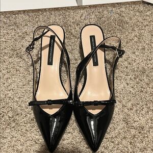 Elegant Black Patent Leather kitten Heels